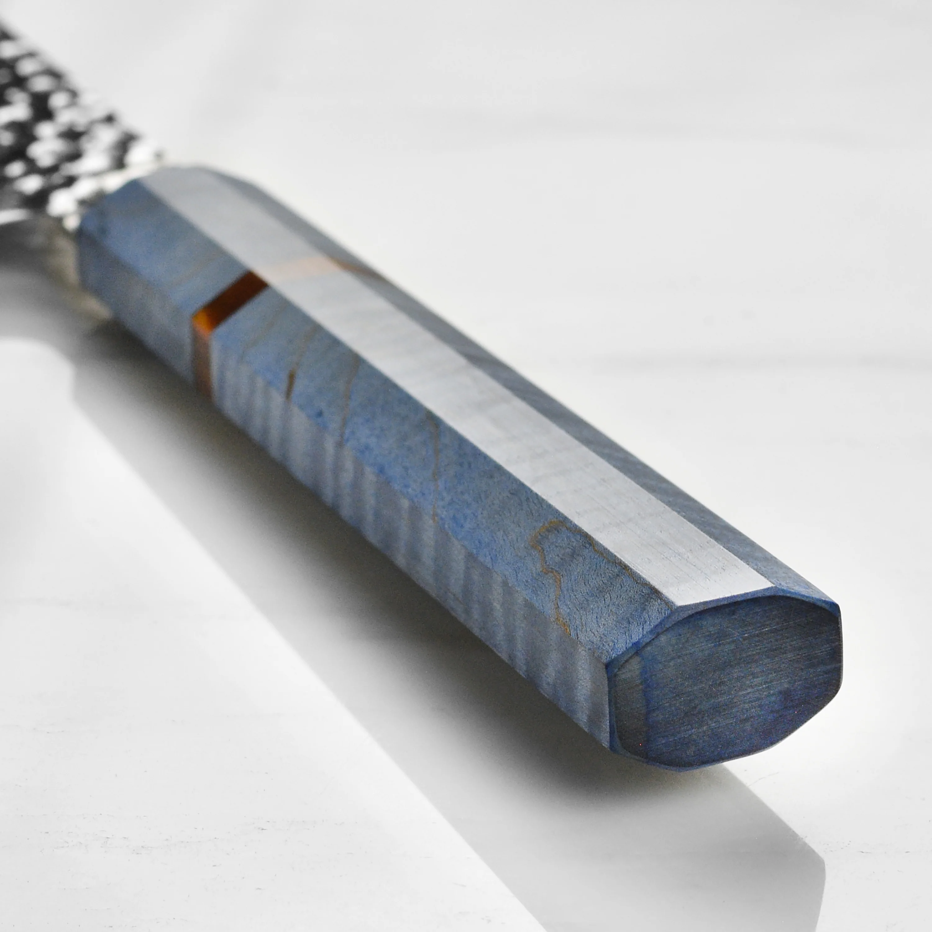 Takayuki Tsuchime Damascus 6.7" Nakiri, Blue Stabilized Handle - Image 2