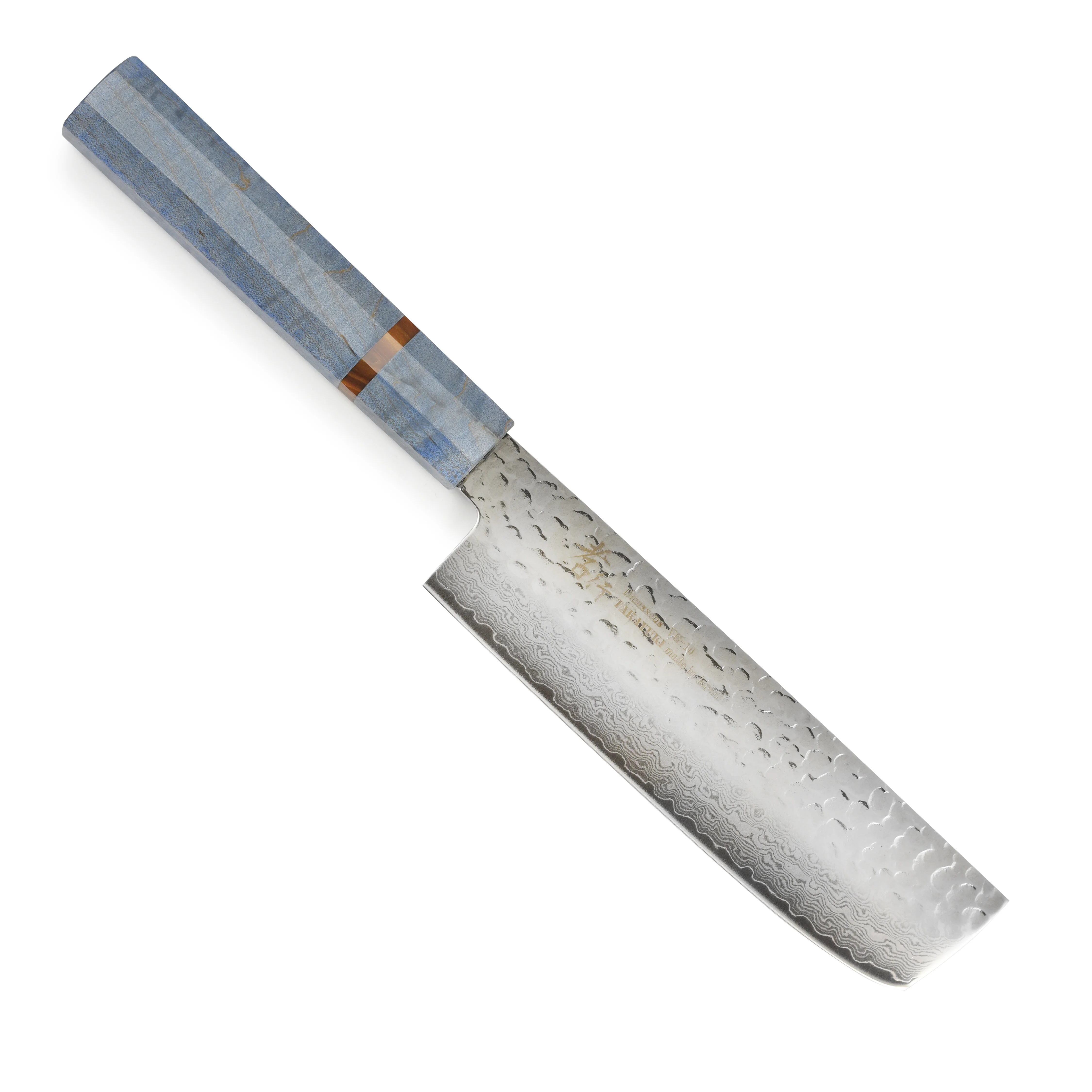 Takayuki Tsuchime Damascus 6.7" Nakiri, Blue Stabilized Handle - Image 5