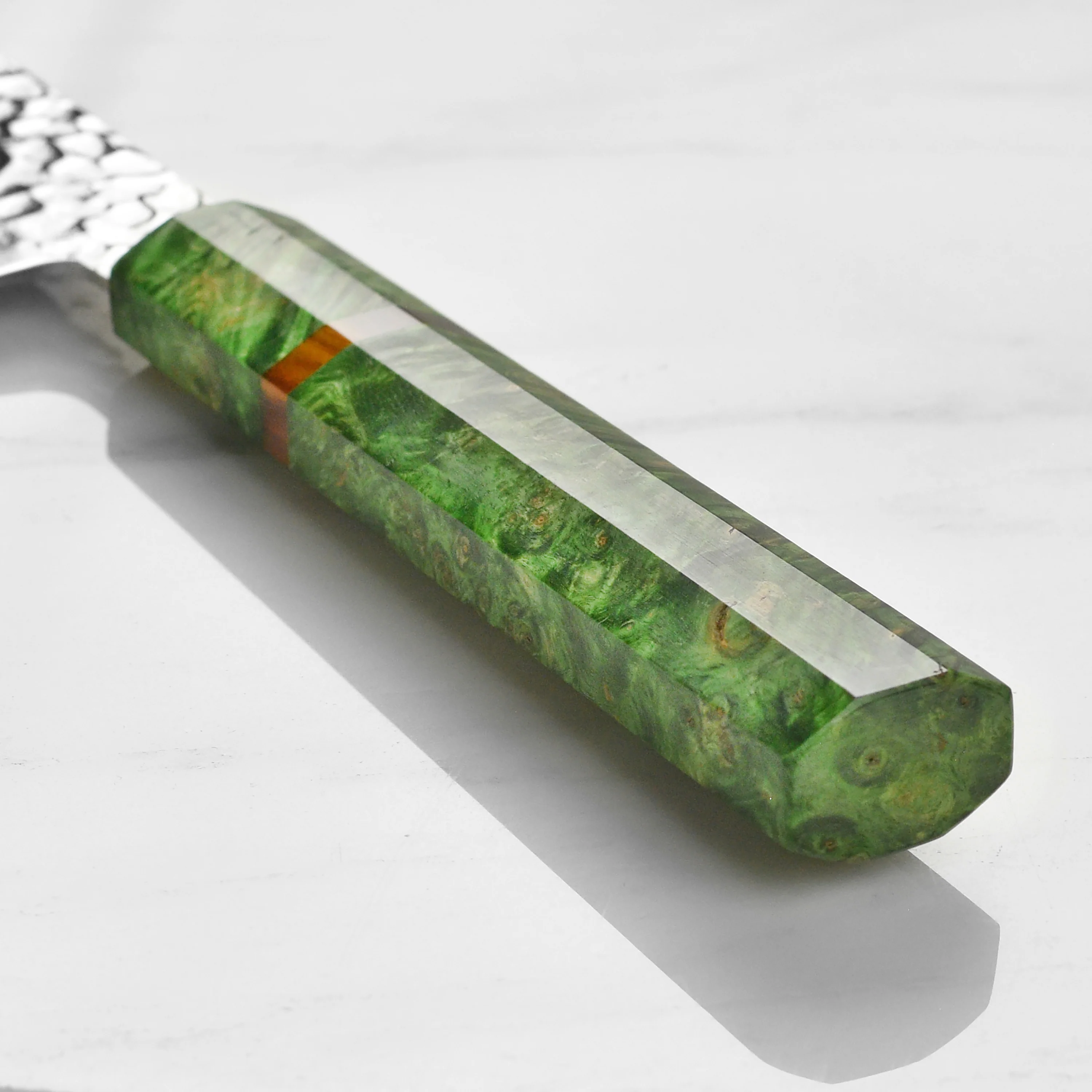 Takayuki Tsuchime Damascus 6.7" Nakiri, Green Stabilized Handle - Image 2