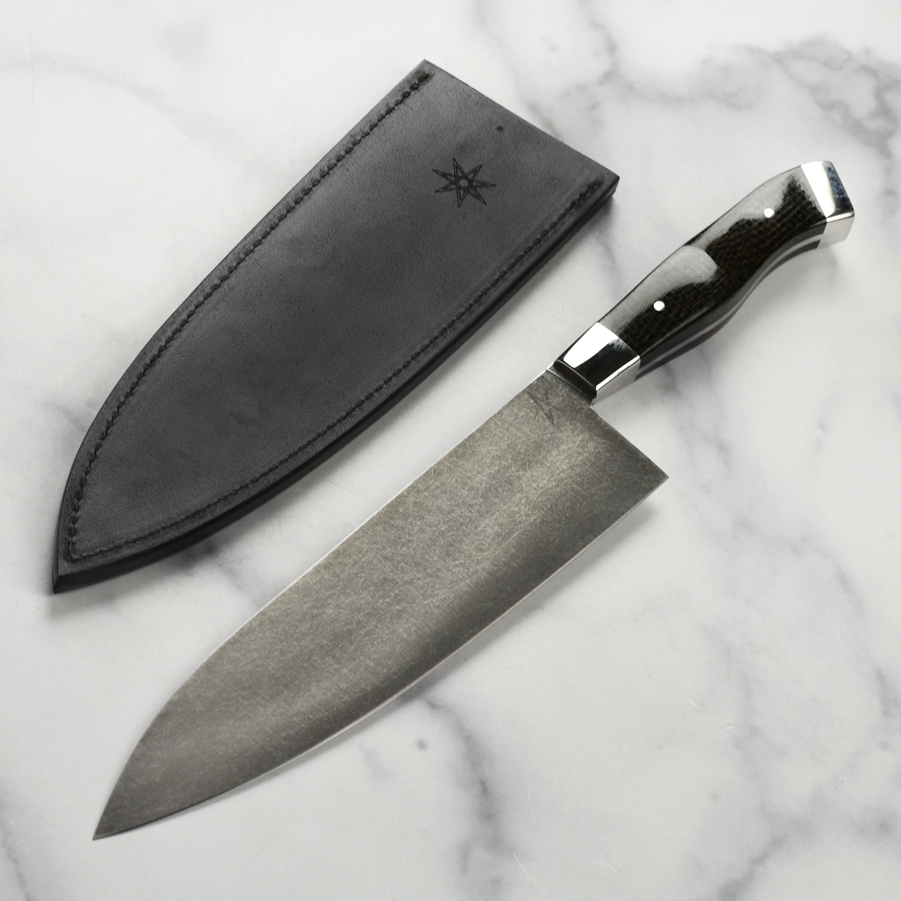 Town Cutler Carbon Pommel 8.5" Chef's Knife with Leather Sheath