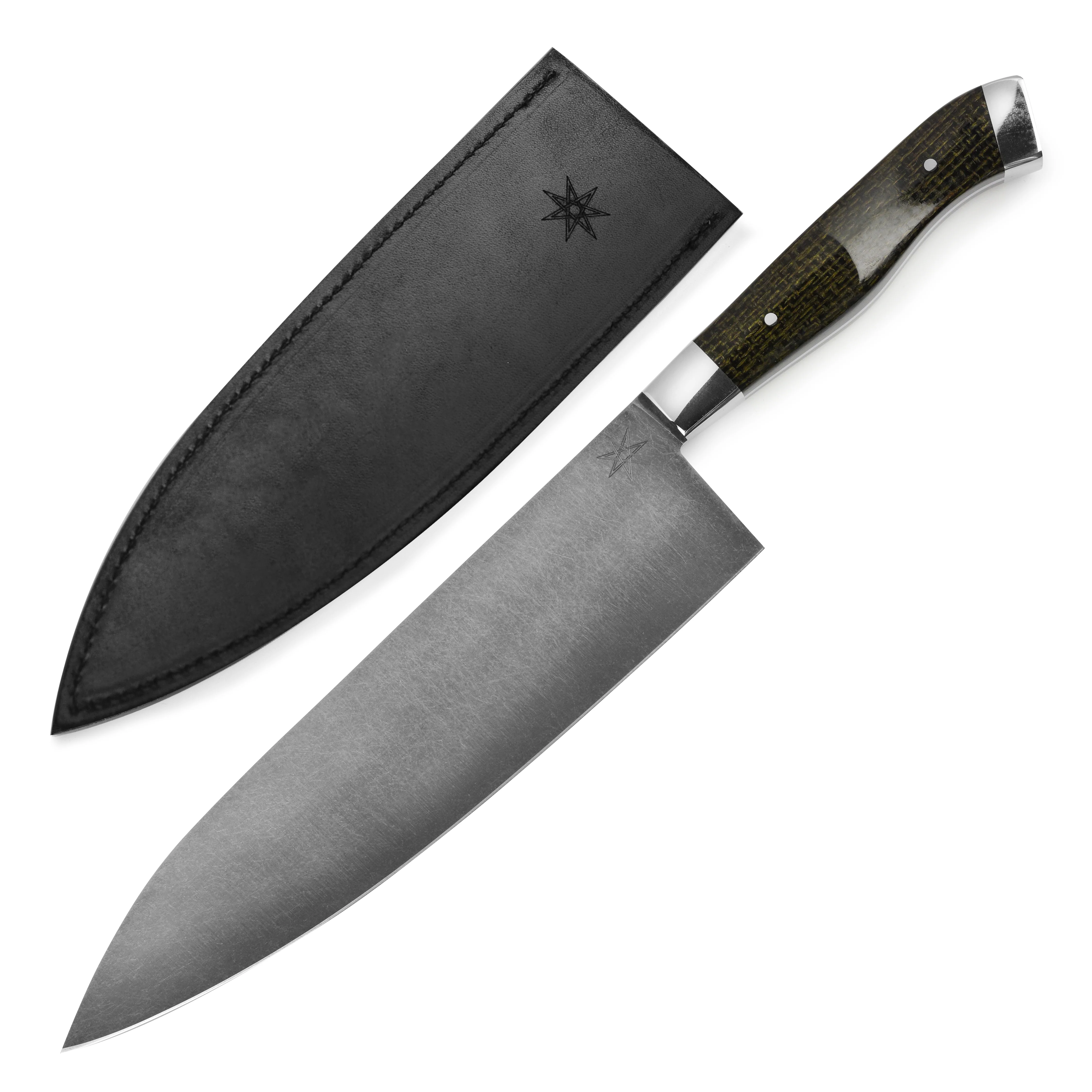 Town Cutler Carbon Pommel 8.5" Chef's Knife with Leather Sheath - Image 4