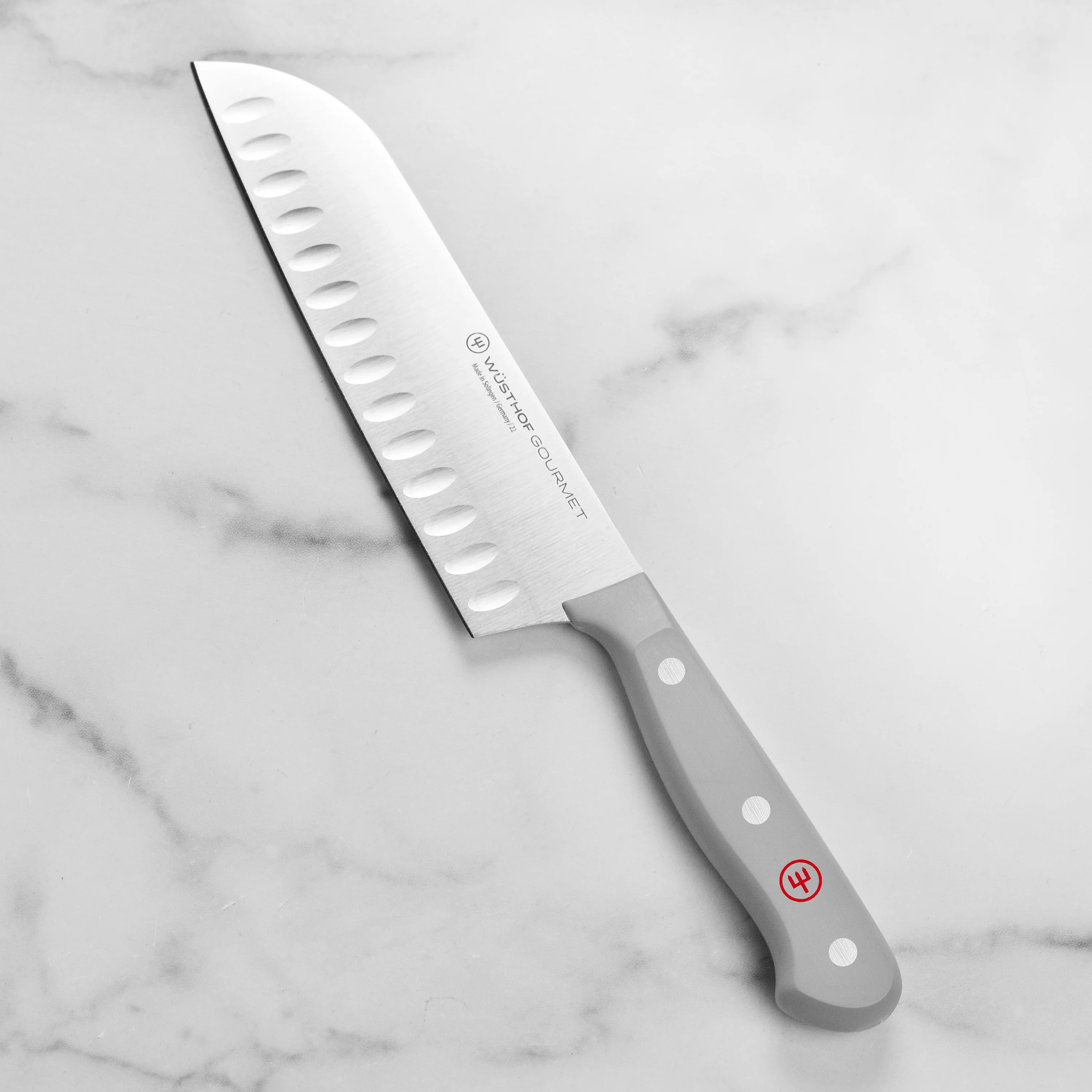 Wusthof Gourmet 7" Hollow Edge Santoku Knife, Grey Handle - Image 5