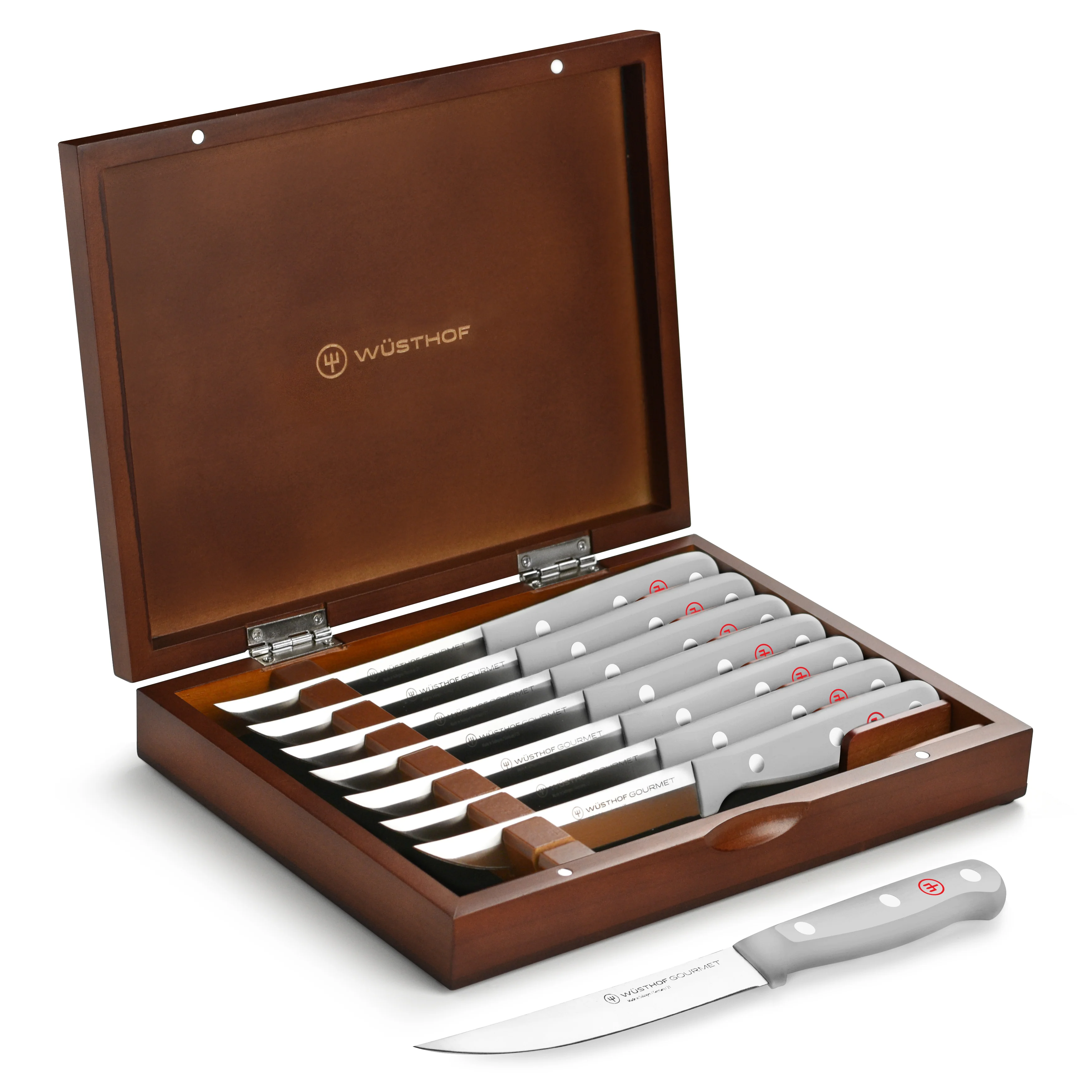 Wusthof Gourmet 8 Piece Steak Knife Set with Case, Grey Handles - Image 7