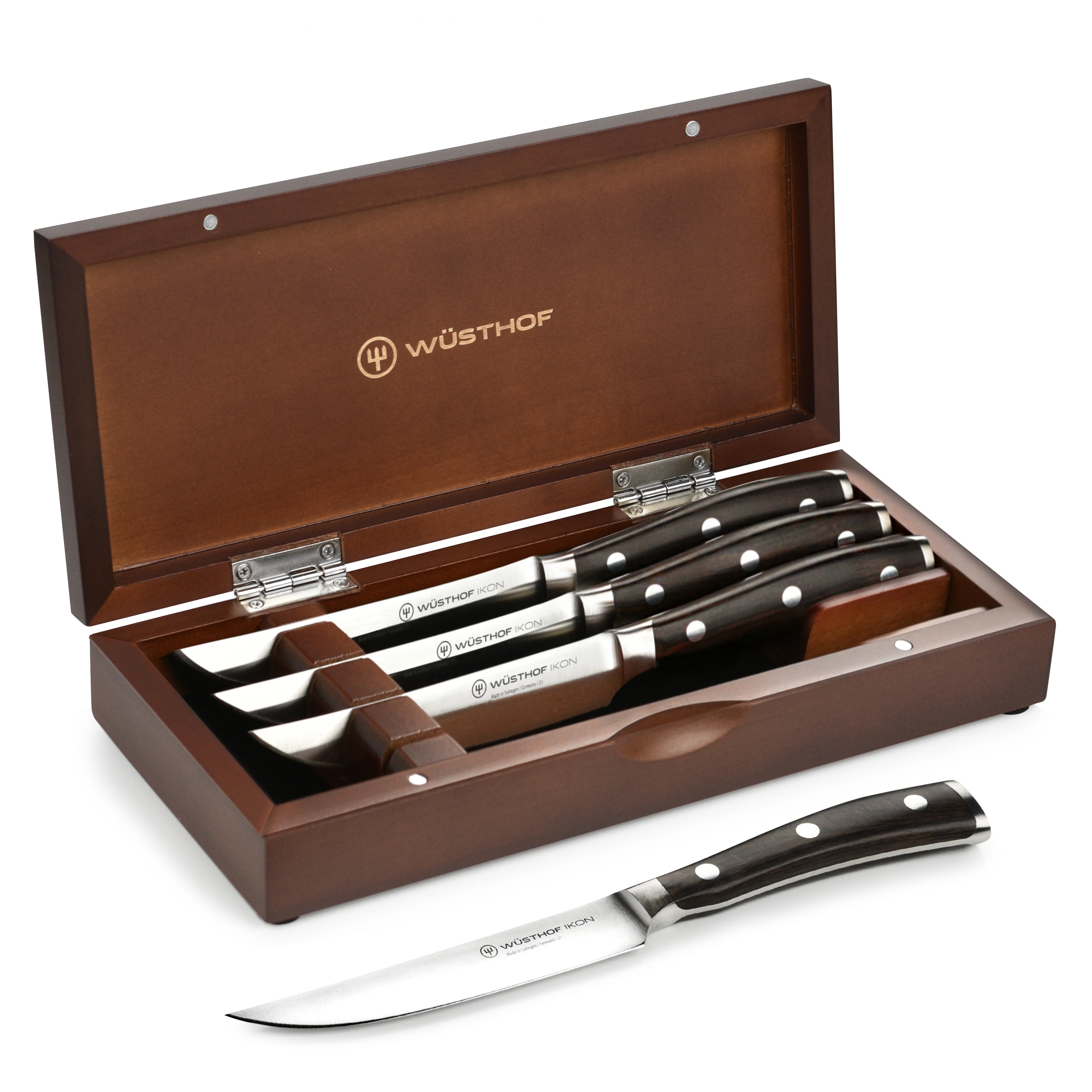 Wusthof Ikon Blackwood 4 Piece Steak Knife Set with Wood Case - Image 4