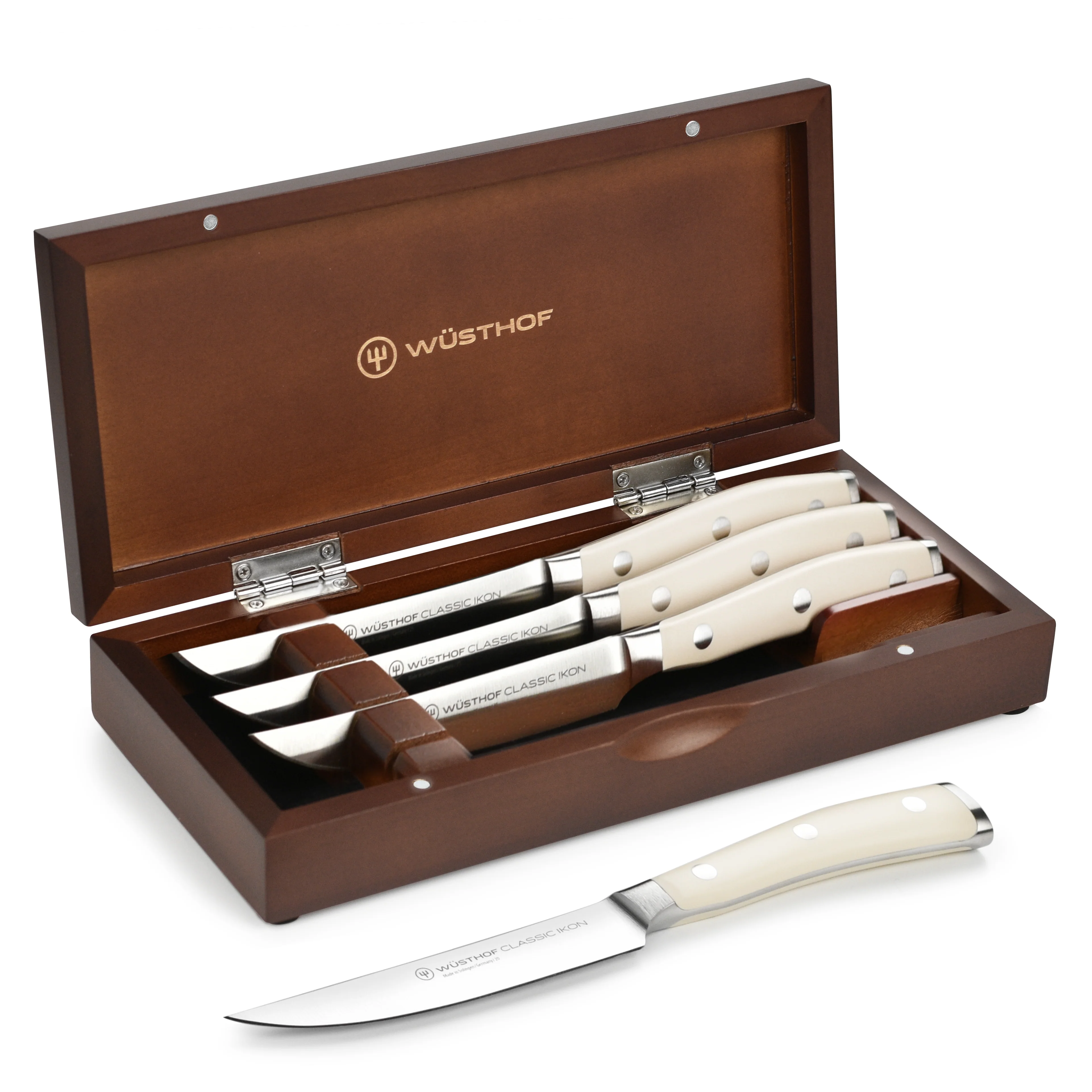 Wusthof Classic Ikon Creme 4 Piece Steak Knife Set with Wood Case - Image 4