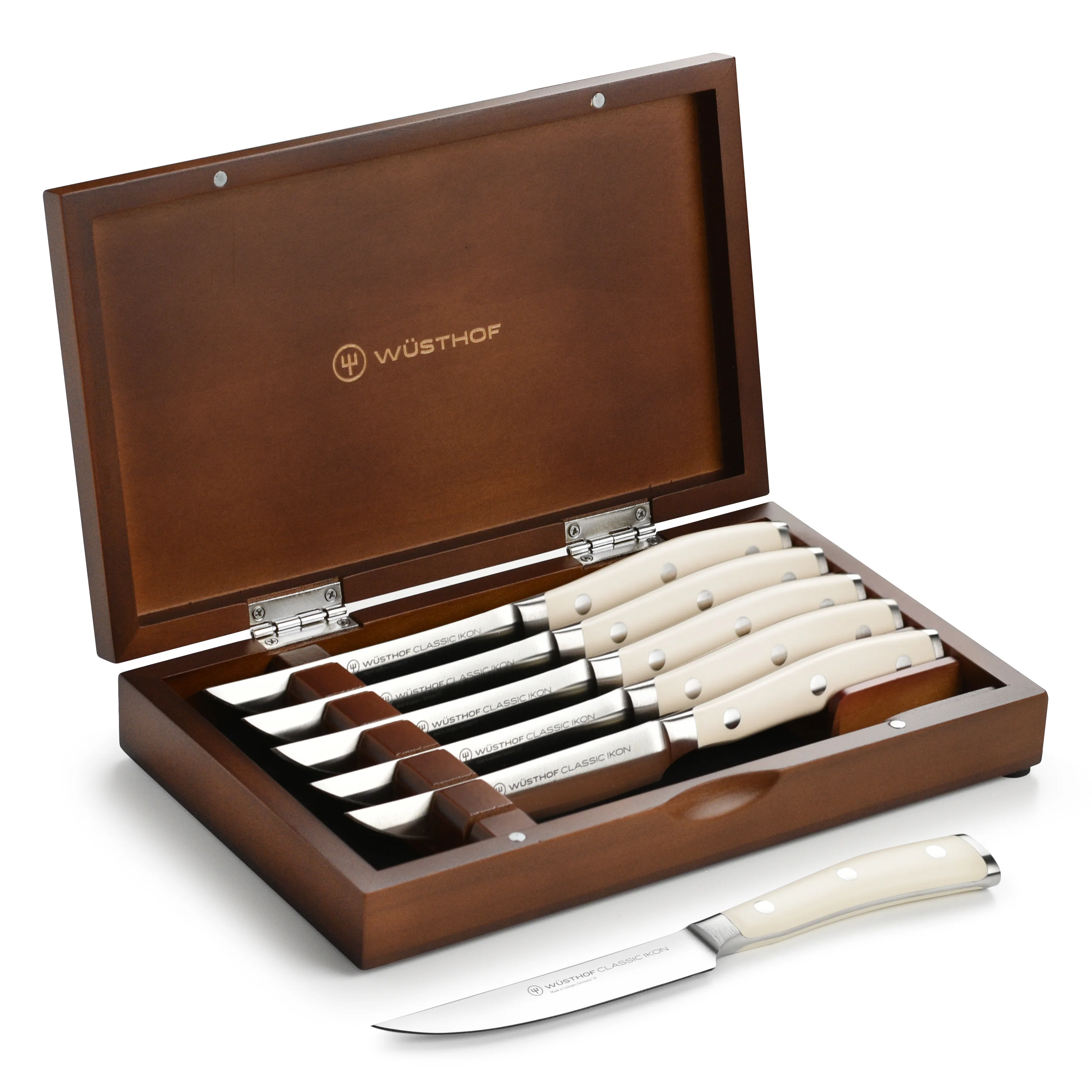 Wusthof Classic Ikon Creme 6 Piece Steak Knife Set with Wood Case - Image 4