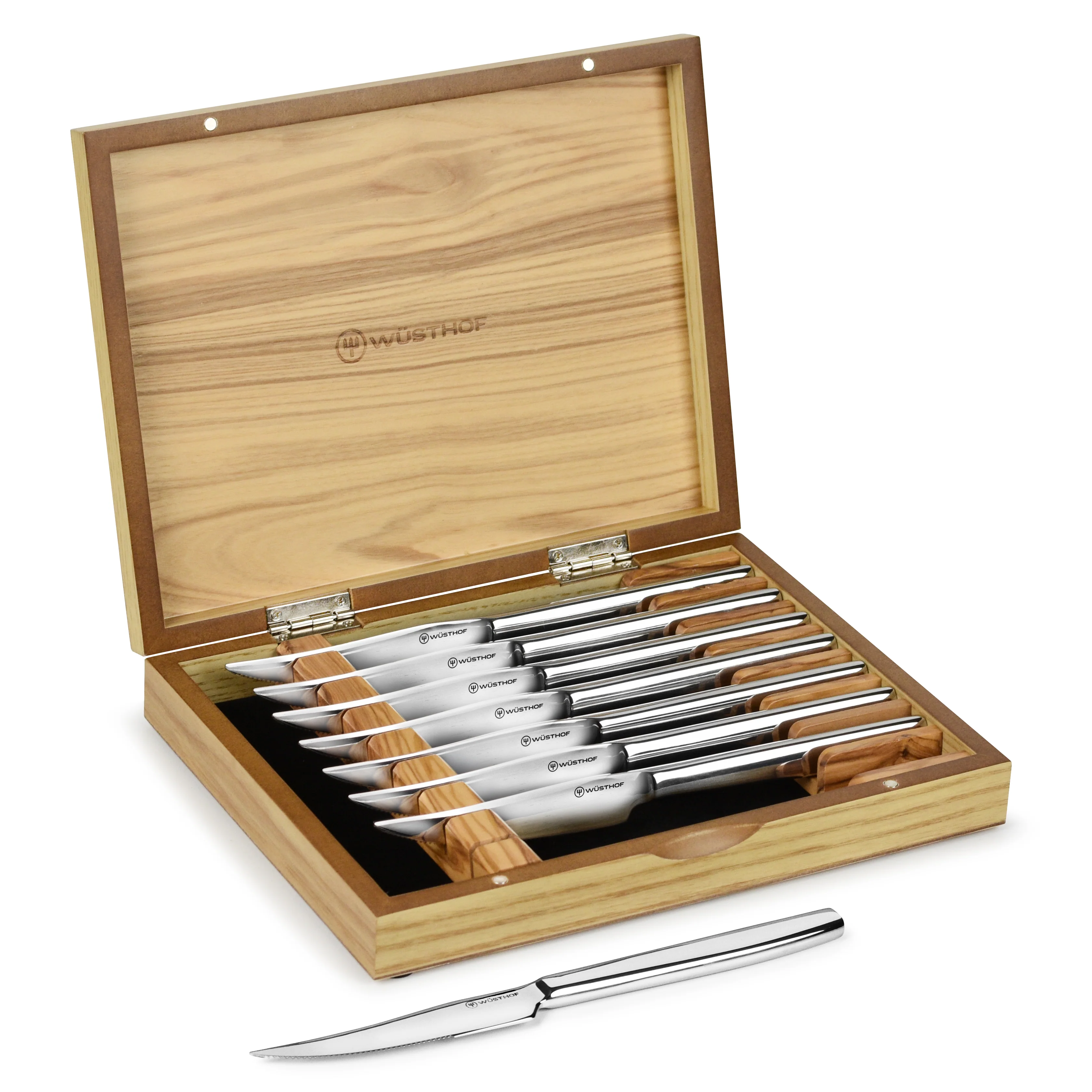 Wusthof 8 Piece Stainless Steel Steak Knife Set with Olivewood Case - Image 7