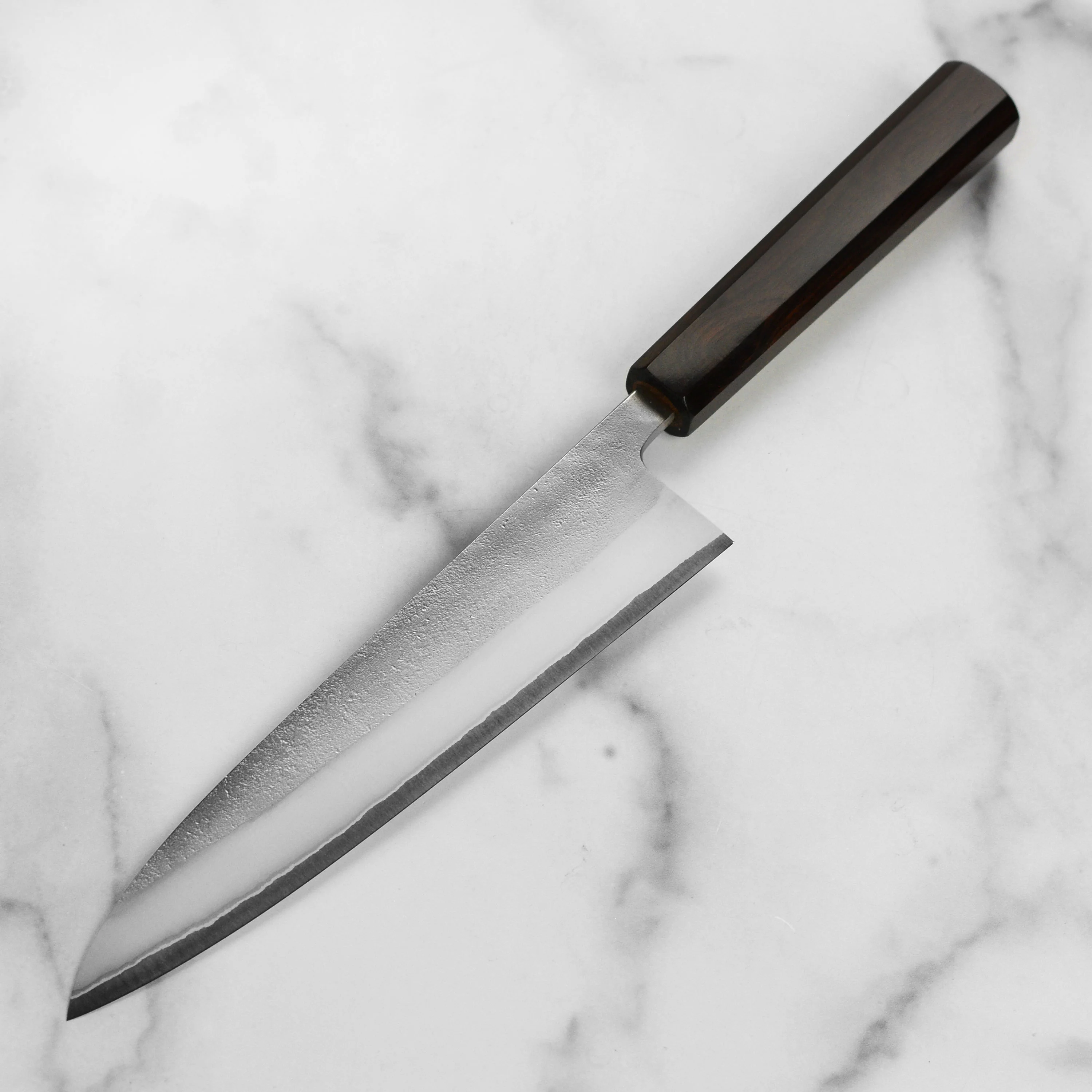Yoshikane Shirogami #2 Nashiji Stainless Clad 8.25" Gyuto, Ebony - Image 5