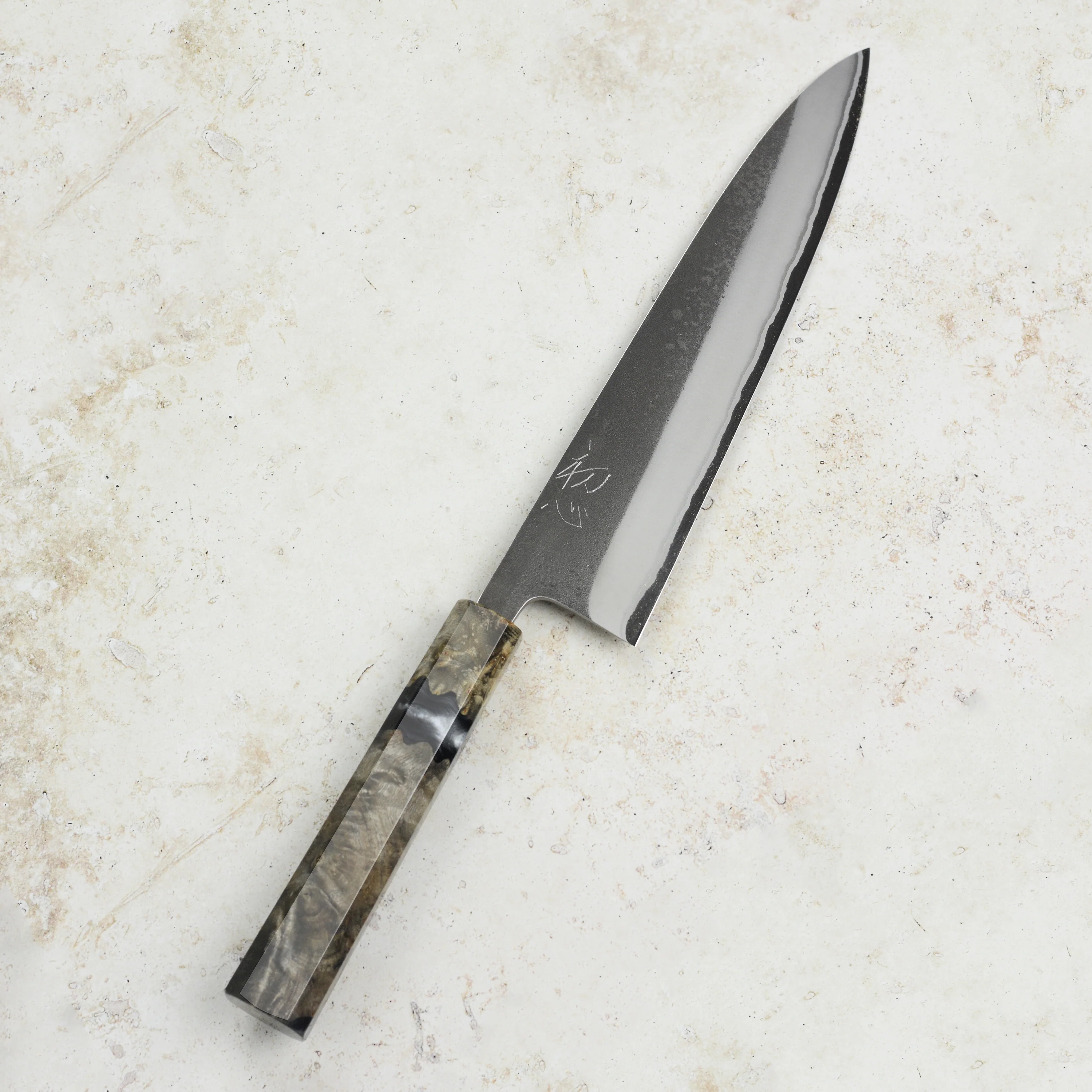 Yoshikane Shirogami #2 Kurouchi Stainless Clad 8.25" Gyuto, Stabilized Birch - Image 6