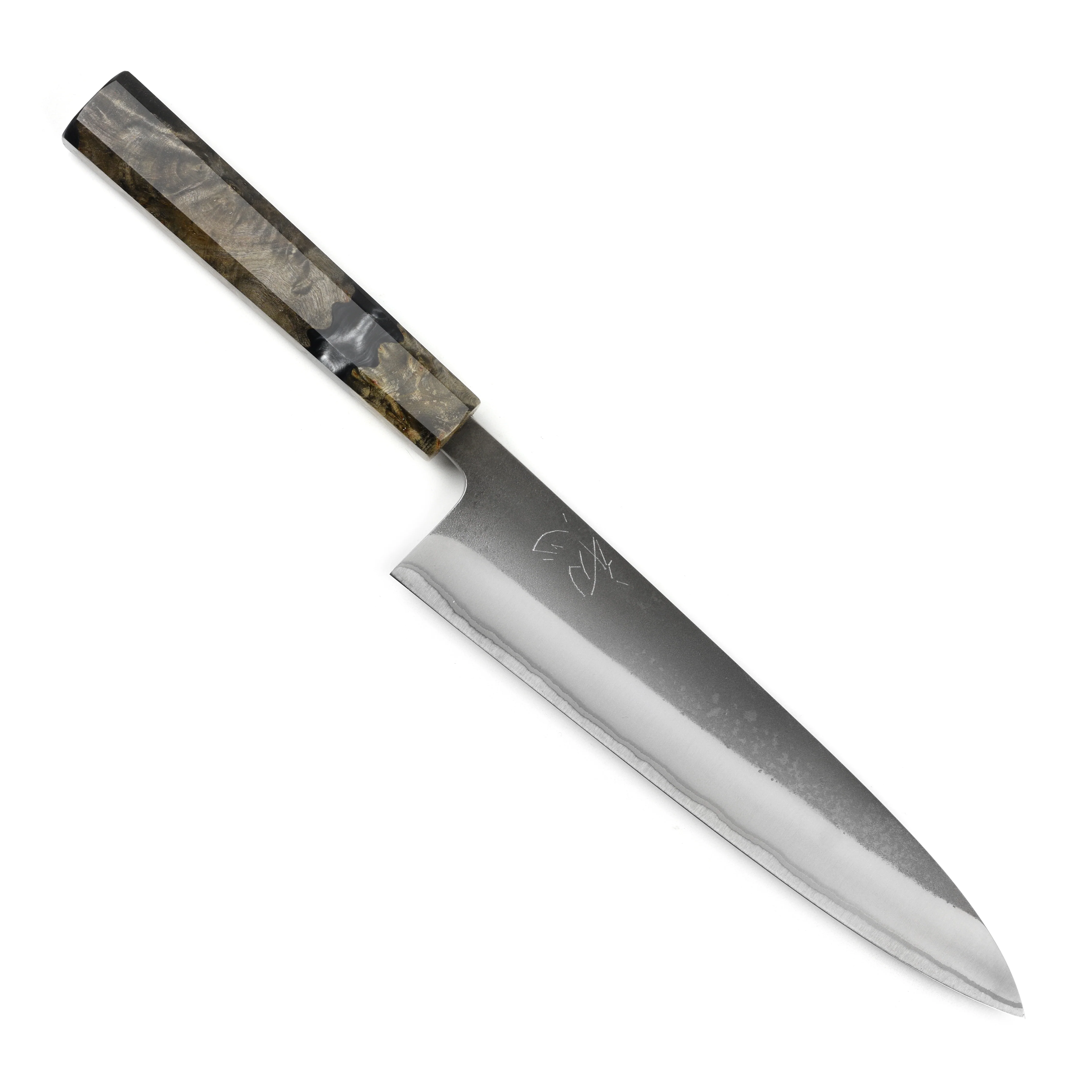Yoshikane Shirogami #2 Kurouchi Stainless Clad 8.25" Gyuto, Stabilized Birch - Image 9