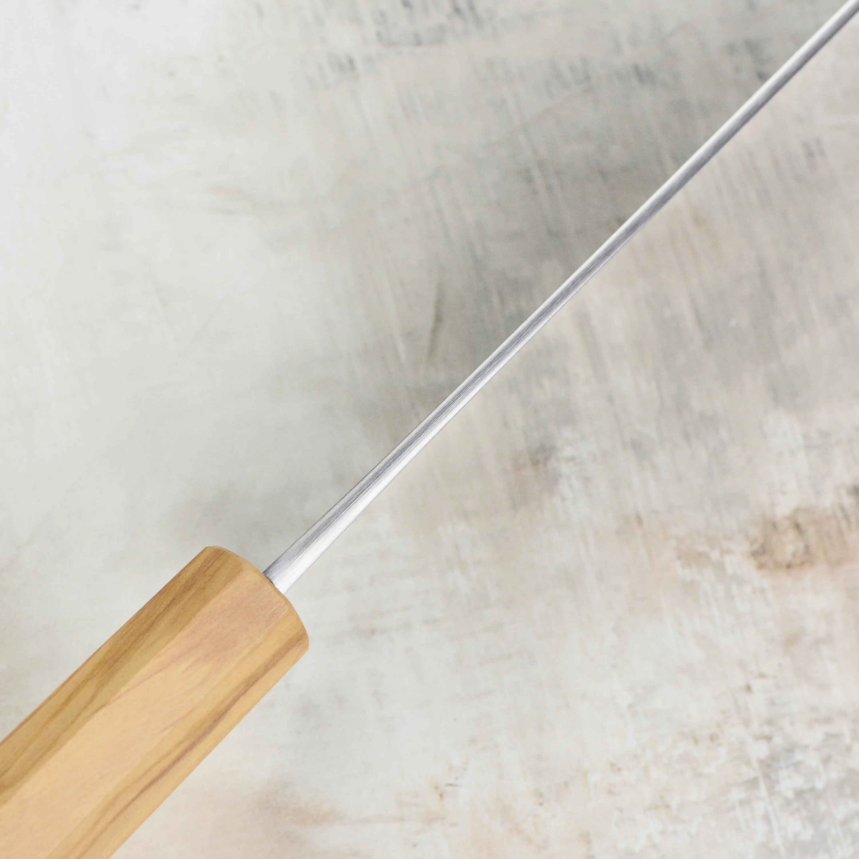 Yoshikane Shirogami #2 Kurouchi Stainless Clad 9.4" Gyuto, Olivewood - Image 7
