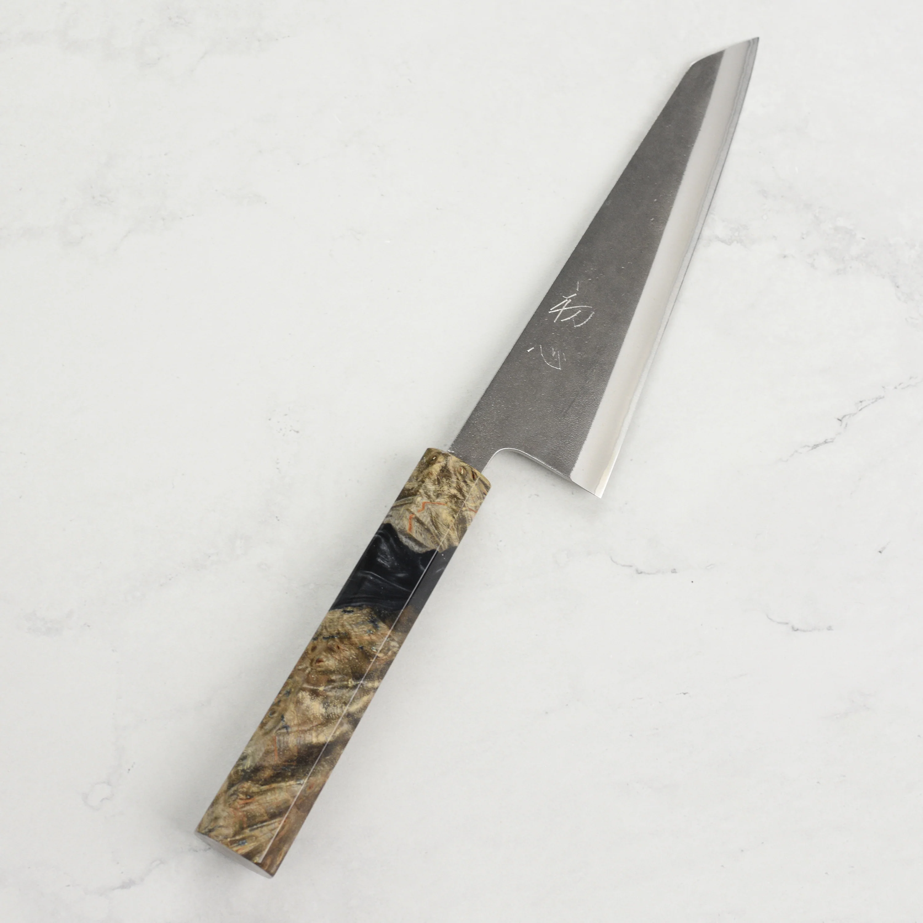 Yoshikane Shirogami #2 Kurouchi Stainless Clad 5.9" Honesuki, Stabilized Birch - Image 6