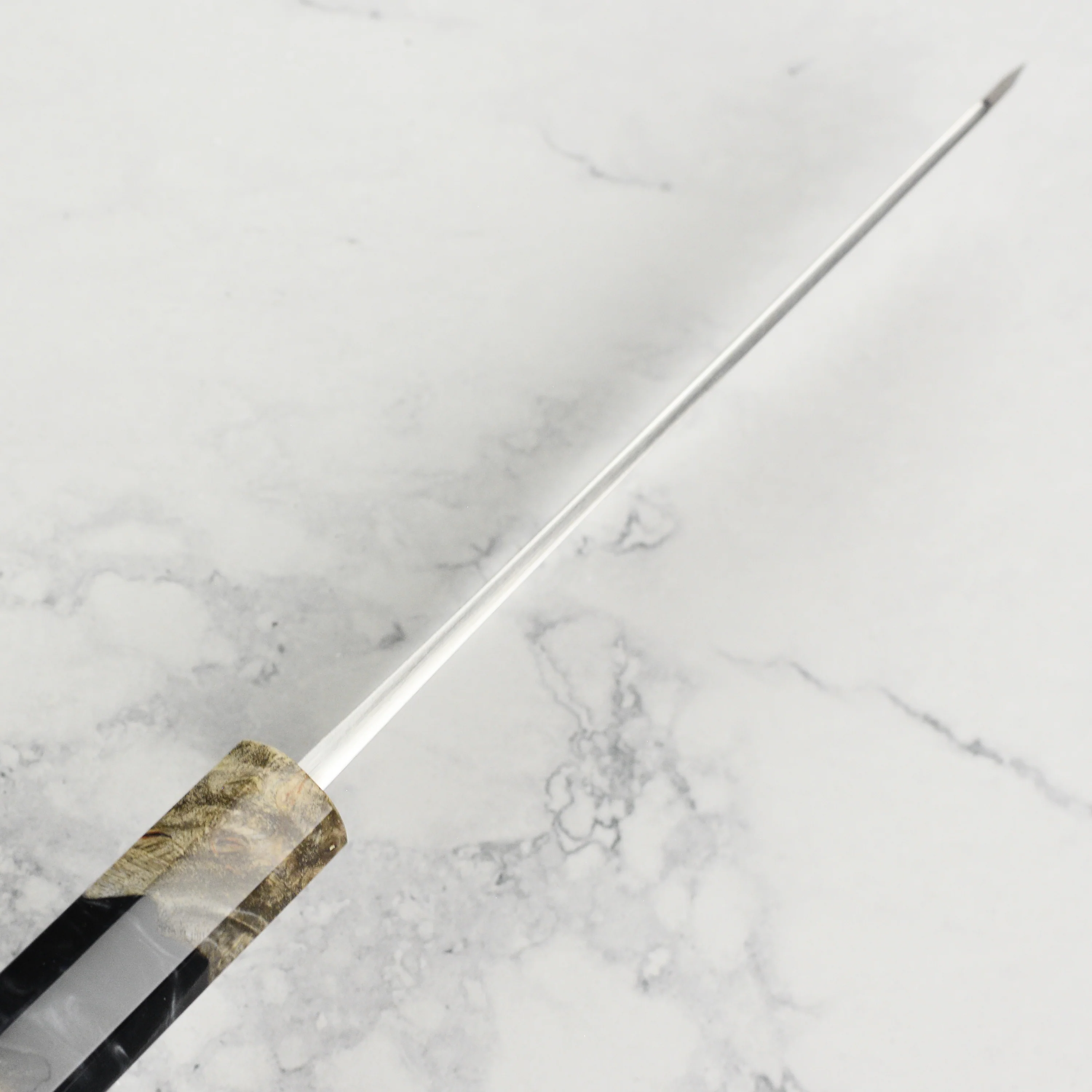 Yoshikane Shirogami #2 Kurouchi Stainless Clad 5.9" Honesuki, Stabilized Birch - Image 7