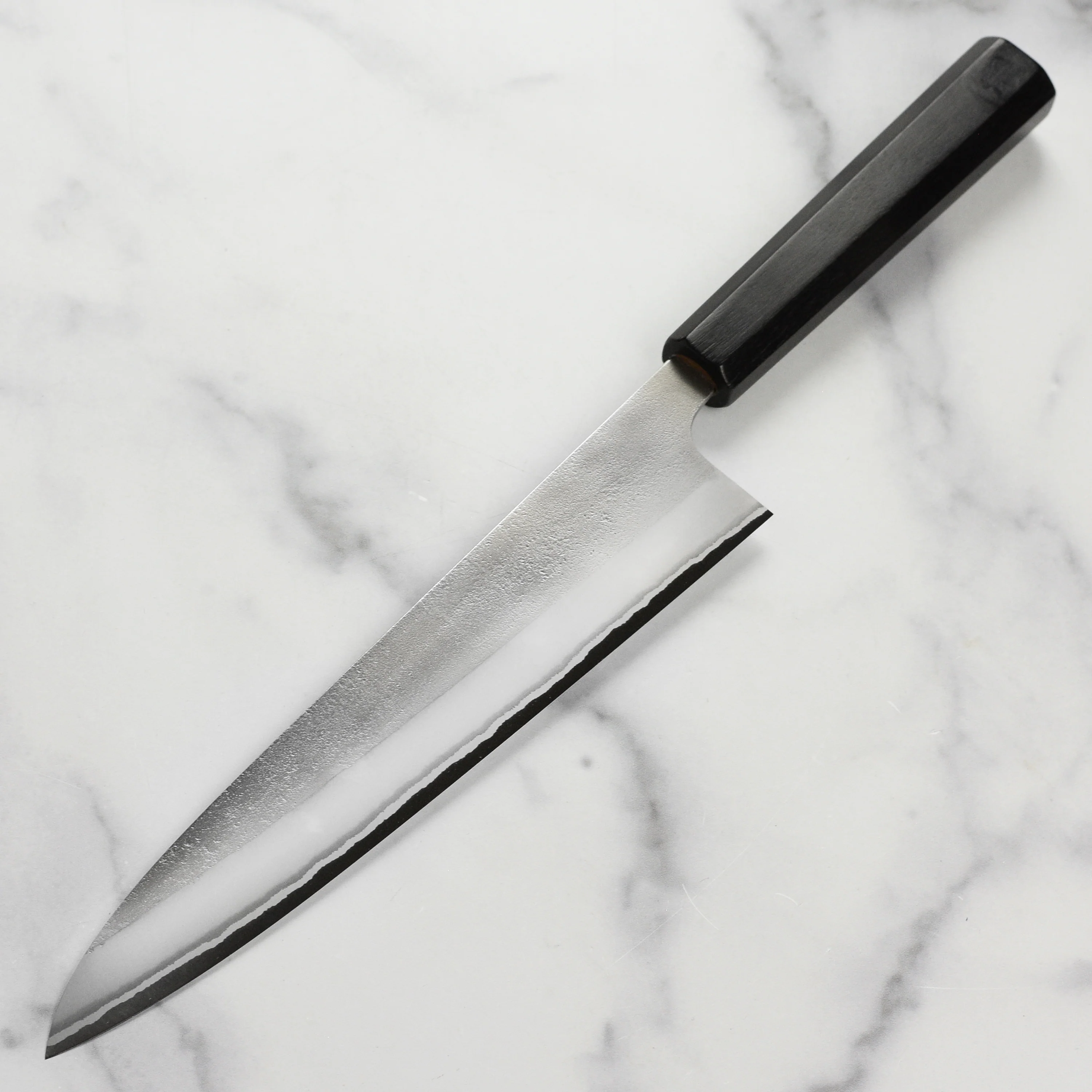 Yoshikane Shirogami #2 Nashiji Stainless Clad 9.4" Gyuto, Ebony - Image 5