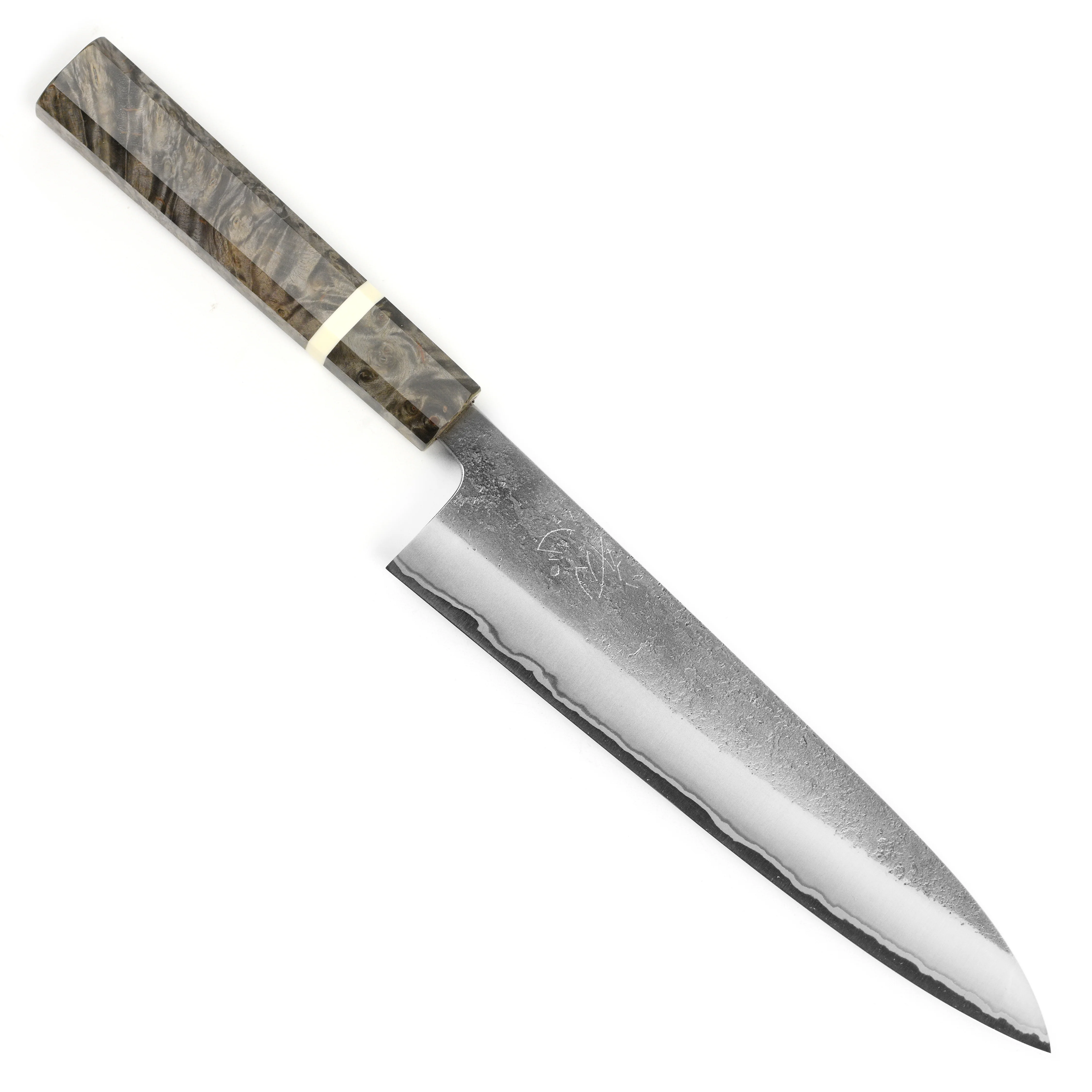 Yoshikane Shirogami #2 Nashiji Stainless Clad 8.25" Gyuto, Stabilized Birch - Image 5