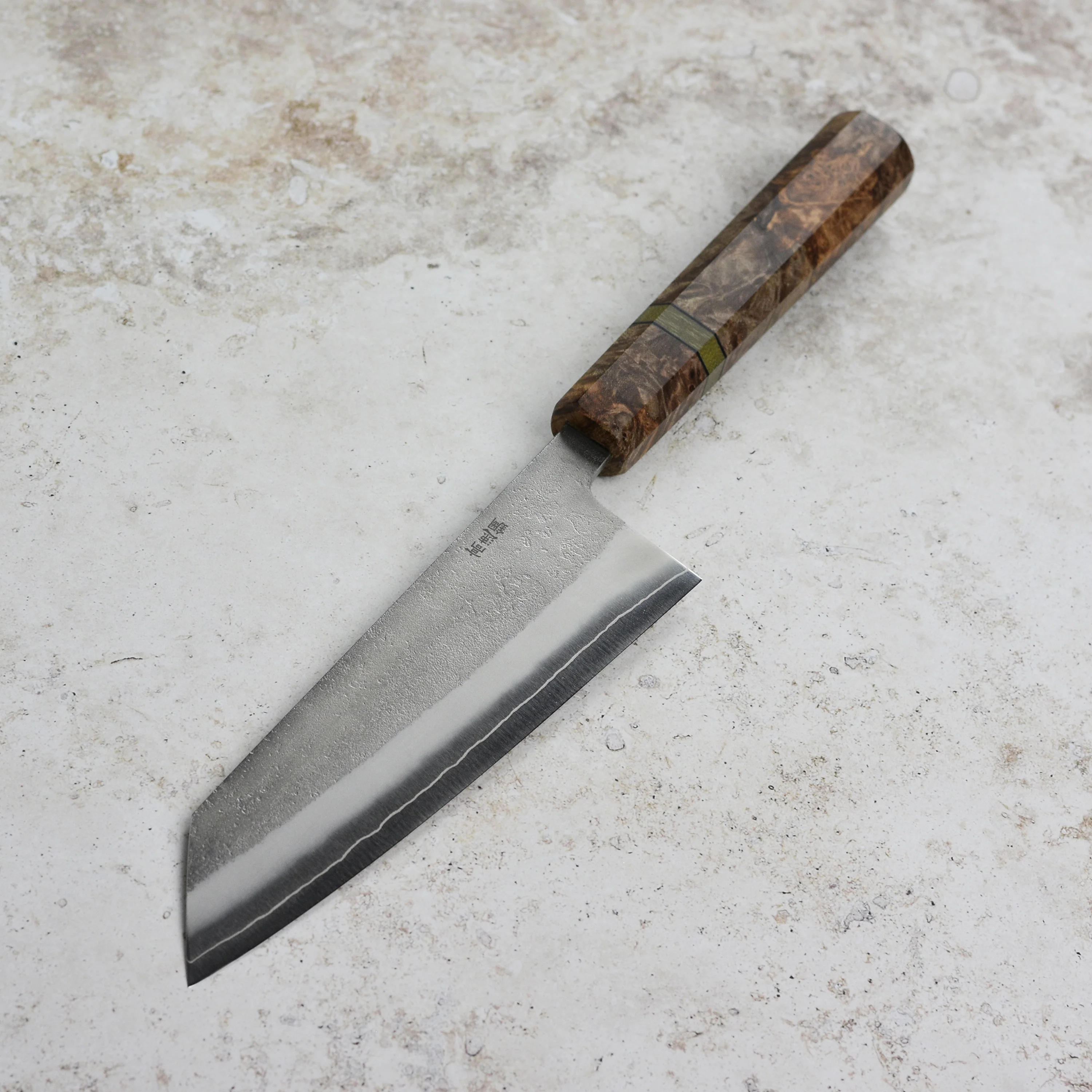 Yoshikane SKD Nashiji Stainless Clad 6.5" Bunka, C+M Custom Handle - Image 4
