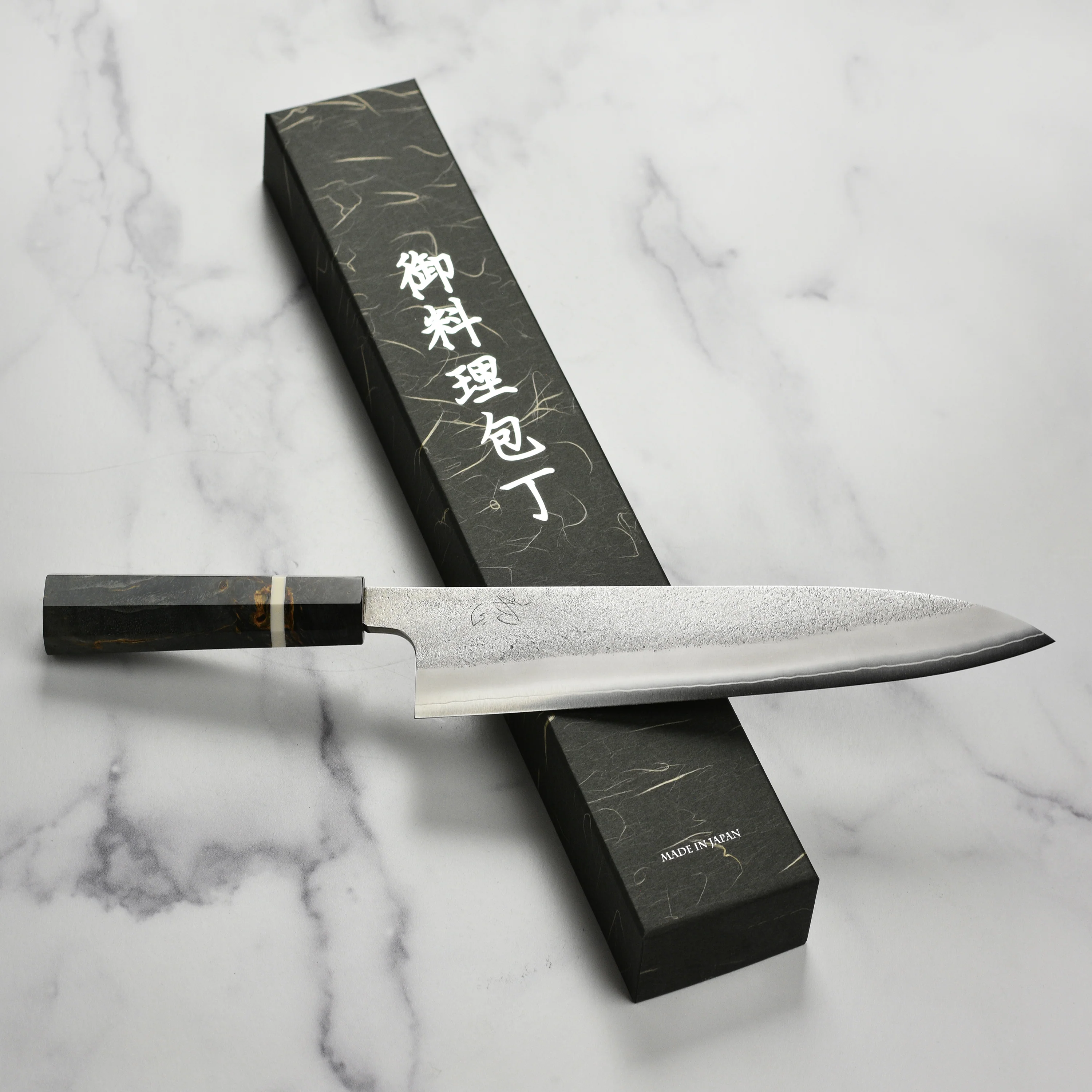 Yoshikane SKD Nashiji Stainless Clad 10.6" Gyuto, Extra Tall - Image 7