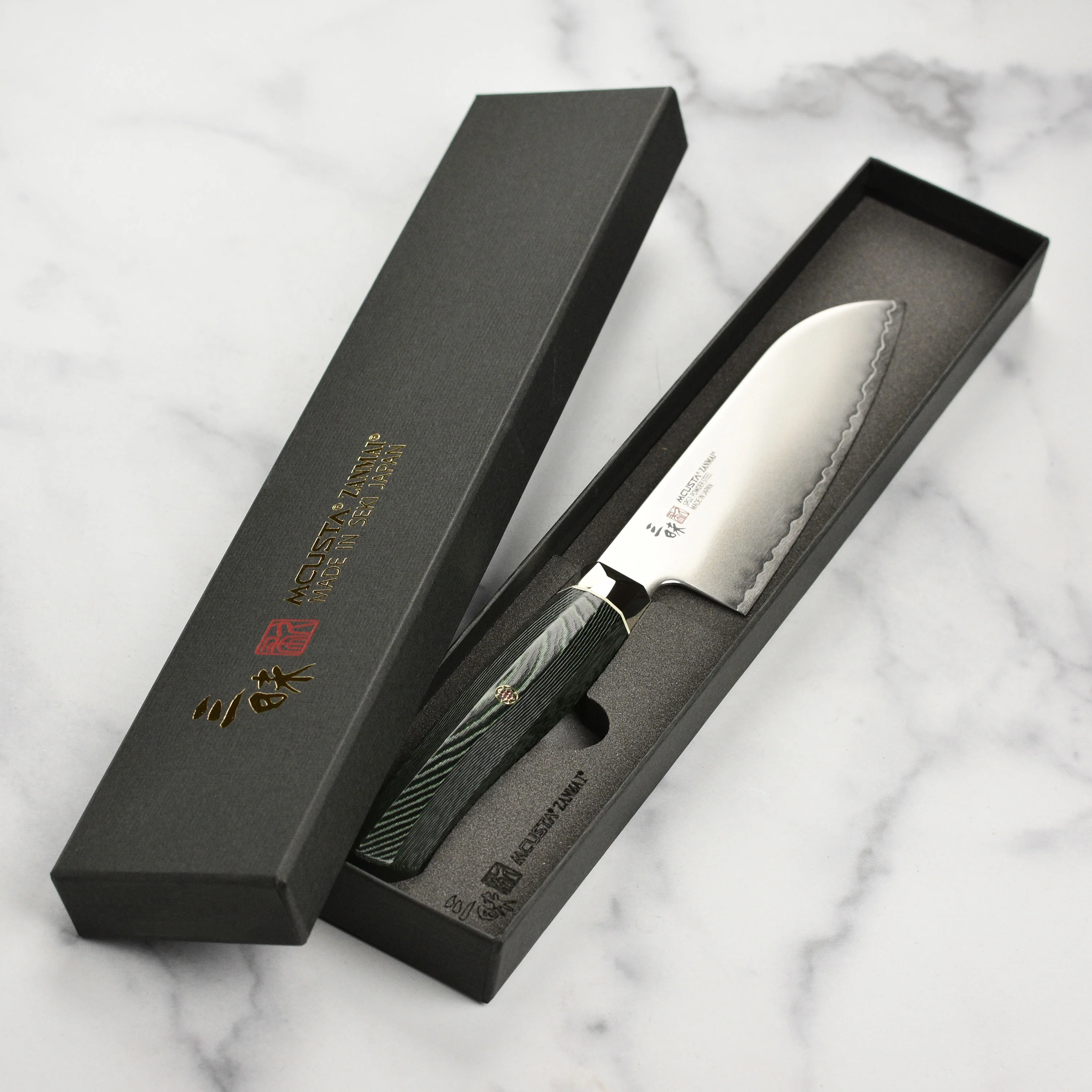 Zanmai Revolution SG2 5.9" Ko-Santoku with Green Micarta Handle - Image 6