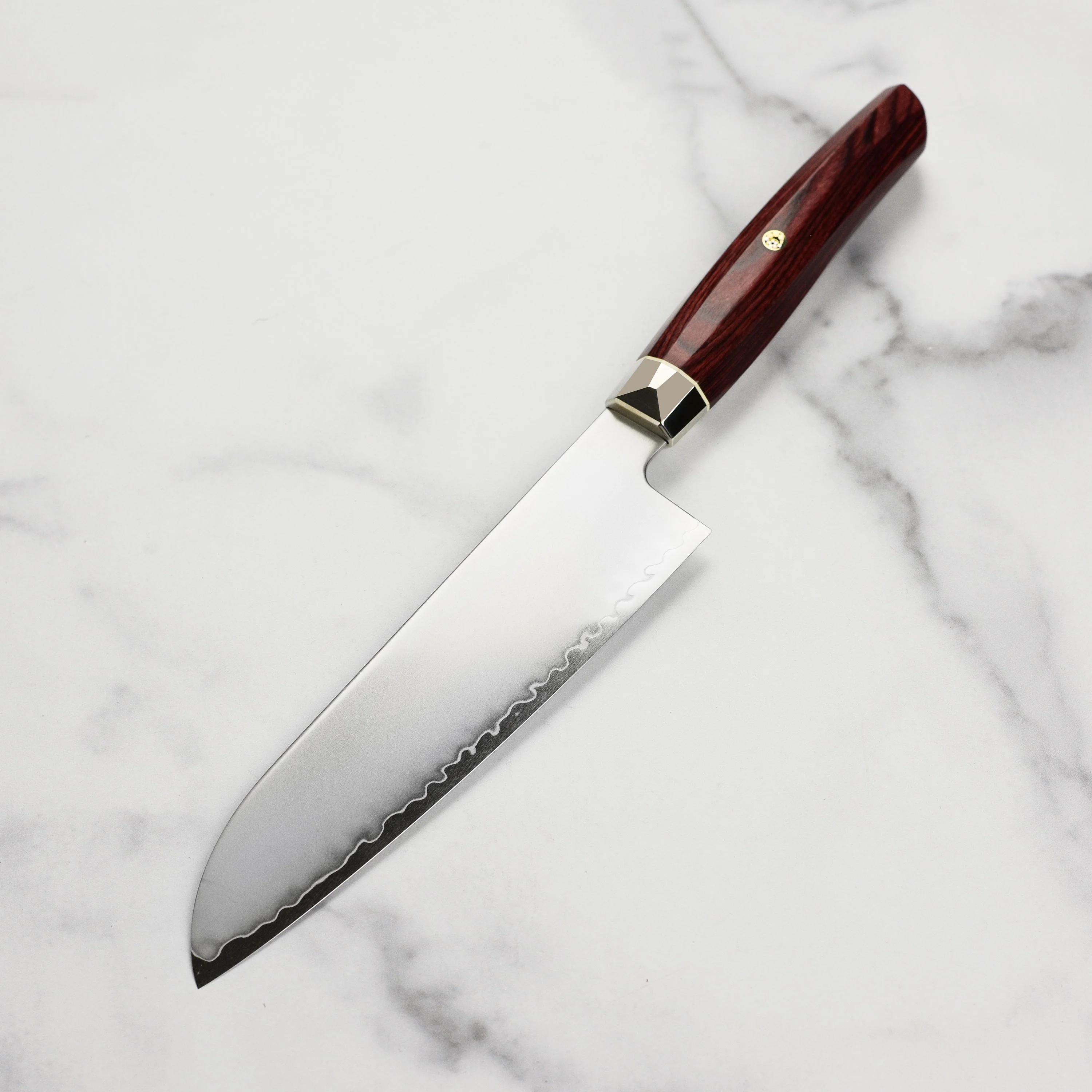 Zanmai Revolution SG2 7" Santoku Knife with Red Pakkawood Handle - Image 5