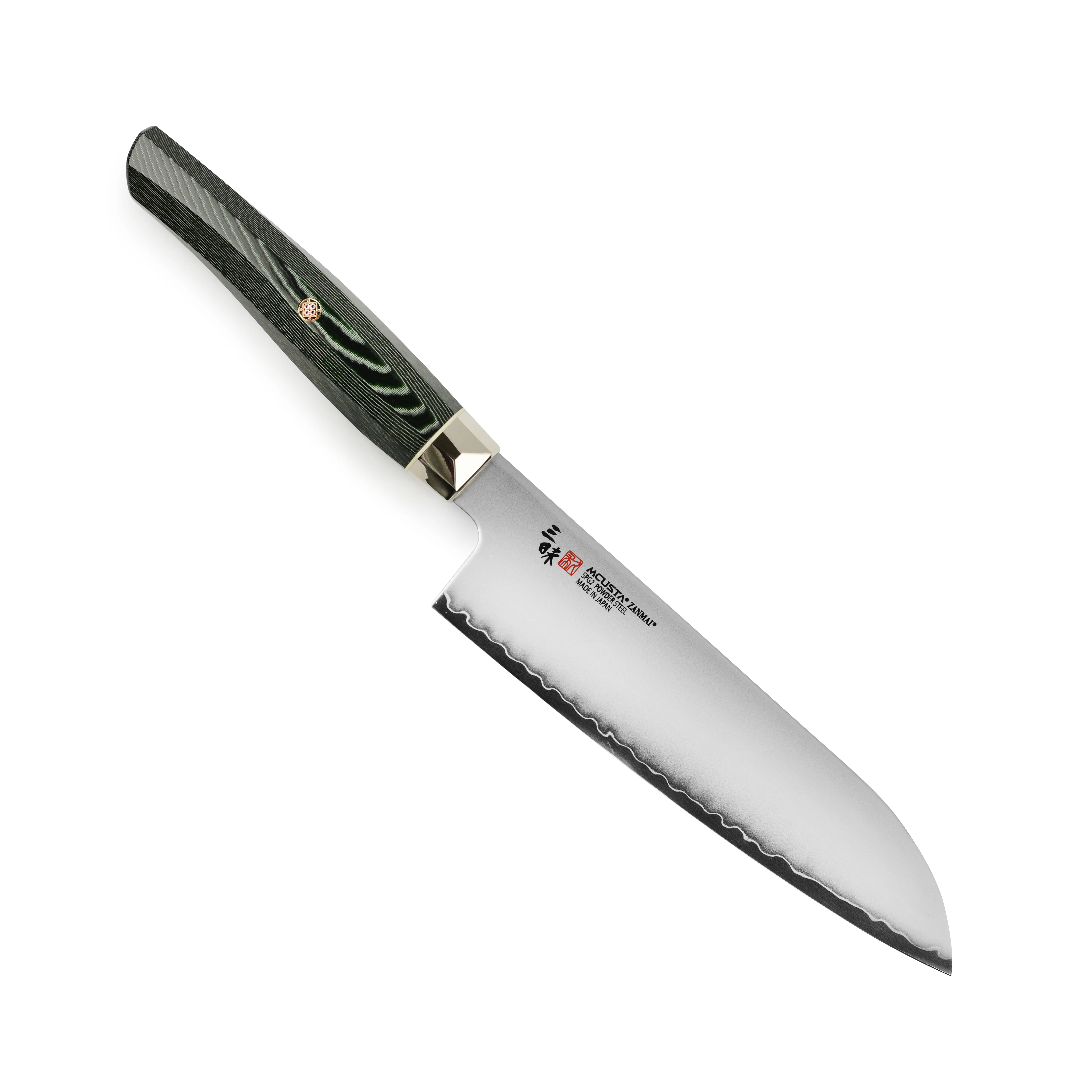 Zanmai Revolution SG2 7" Santoku Knife with Green Micarta Handle - Image 4
