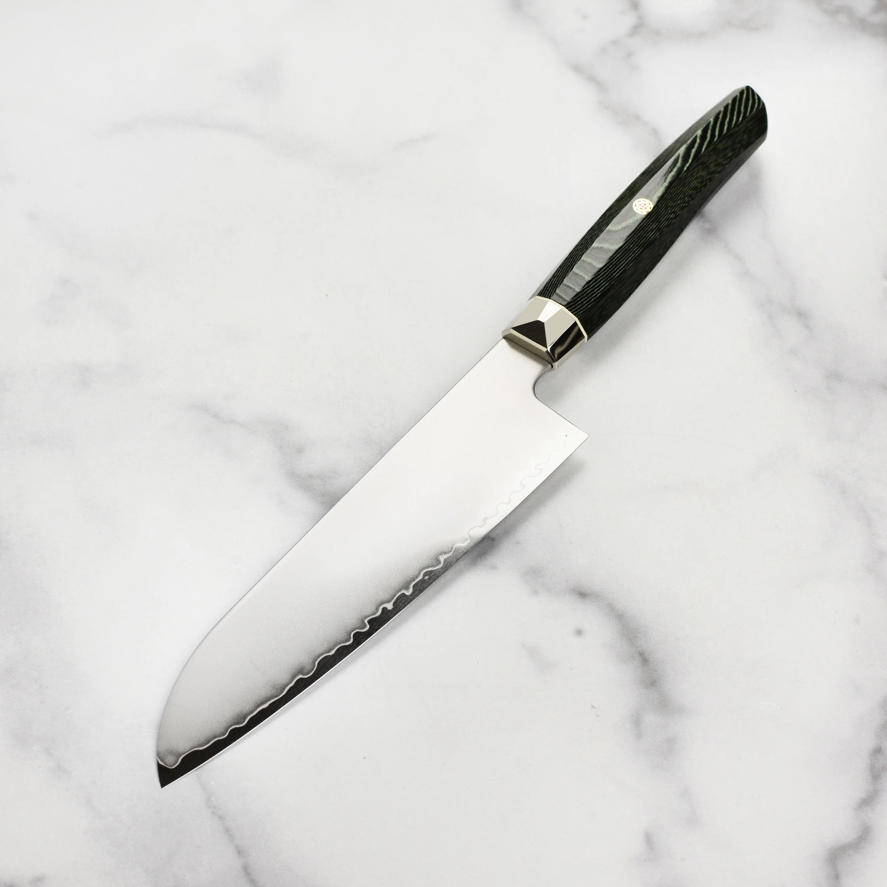 Zanmai Revolution SG2 7" Santoku Knife with Green Micarta Handle - Image 5