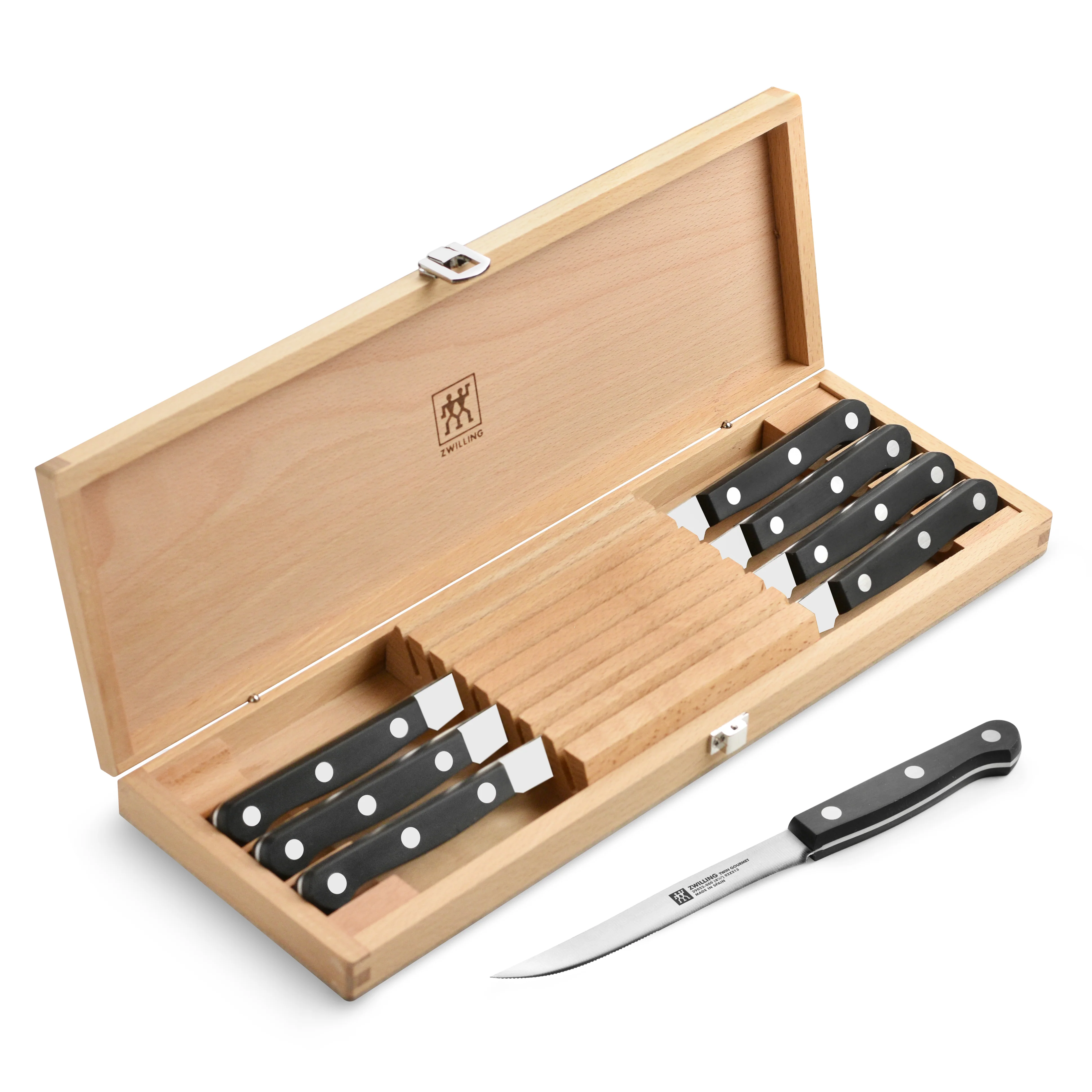 Zwilling Twin Gourmet 8 Piece Steak Knife Set with Wood Case - Image 5